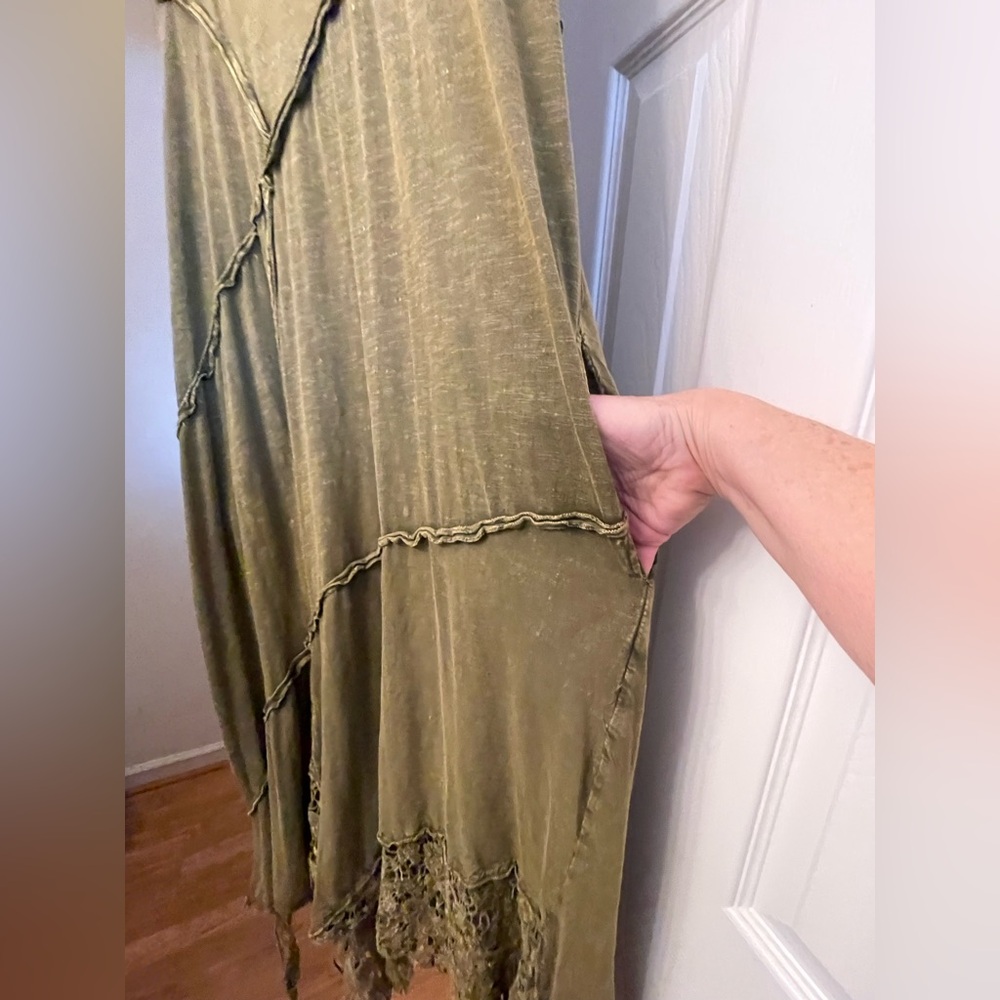 FOR SUE. DO NOT BUY Jaded Gypsy Sleeveless Olive Green Maxi Dress with Lace - Picture 9 of 15